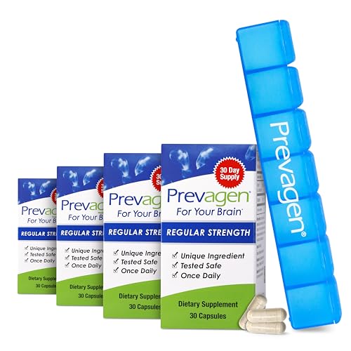 Prevagen Regular Strength 10mg, 30 Capsules |4 Pack| with Apoaequorin & Vitamin D & Prevagen 7-Day Pill Minder -  Quincy Bioscience, 14146