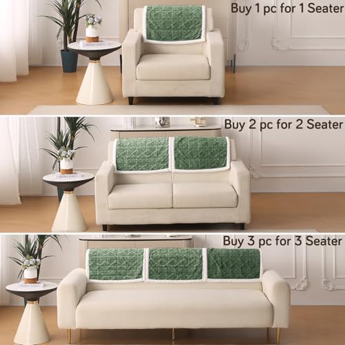 Image of HOKIPO 'Italian Caelora' Luxury Jacquard Plush Sofa Backrest Cover Mat 55x80 cm | Pack of 1 Anti Slip Backrest Mat, Sage Green (AR-6225-GRN)