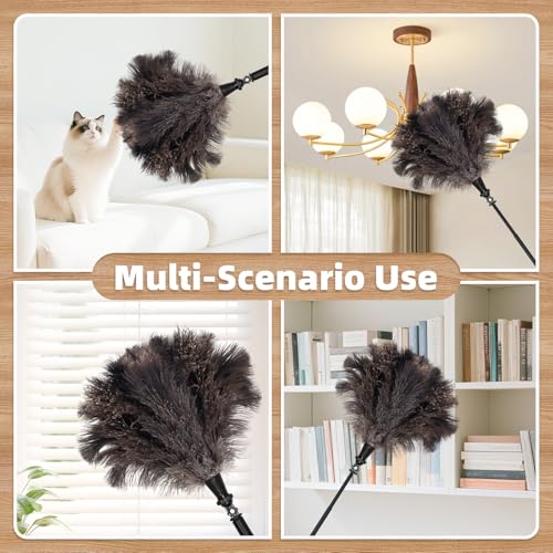 Nicemiya Ostrich Feather Duster with 17-42 inch Rotatable Aluminum Alloy Pole, Fluffy Reusable Feather Duster Extendable for Cleaning High Ceilings, Pendant Lamps, Blinds, Furniture and Roof - Image 6