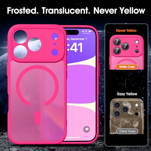 Image of Oterkin Magnetic for iPhone 17 Pro Max Case Matte, Full Camera Protection Compatible with MagSafe Frosted Translucent Shockproof Anti-Scratch Slim Fit Case Military Grade Protection (Hot Pink)
