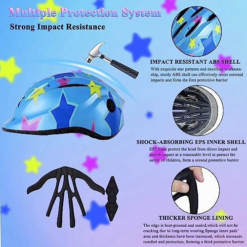 Lamsion Kids Helmet Adjustable with Sports Protective Gear Set Knee Elbow Wrist Pads for Toddler Ages 3 to 8 Years Old Boys Girls Cycling Skating Scooter Helmet-(Blue Star) - Thumbnail 6