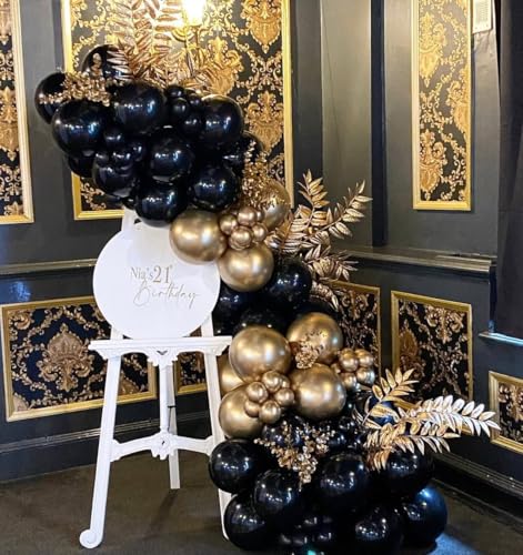 Image of KBZVNAF Black and Gold Latex Balloons - 60 Pack 12 inch Black Metallic Gold Confetti Party Balloons for Birthday, Baby Shower, Wedding, Graduation, New Year Party Decorations