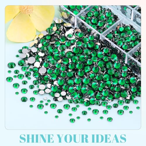 Image of 6100Pcs Resin Rhinestones for Crafting with 2Pcs 10ml B7000 Jewelry Glue, 1 Box Flatback Crystals Diamond (Emerald Green) for Bedazzling Crafts DIY Nail Art Non Hotfix Gems for Clothing Shoes