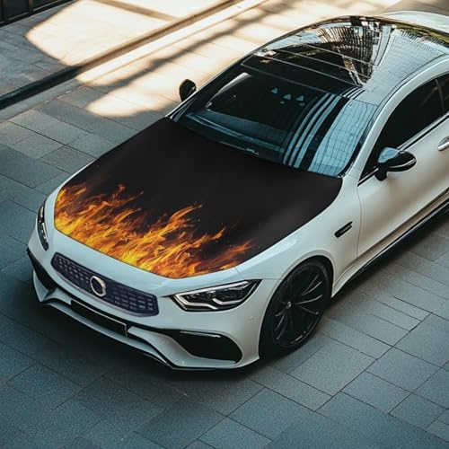 Image of Bonfire Print Car Hood Cover Elastic Fabric Covers for Car Hood Stretchable Universal Auto Accessories Easy Installation for Car Hood Decor and Protection