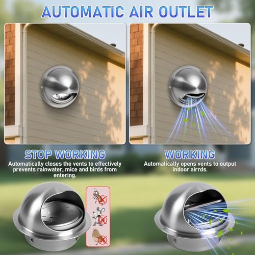 Image of 2 Pack 4 inch Dryer Vent Cover Outside, Stainless Steel Round Wall Vent Cover, Dryer Exhaust Vent for BathRoom, Office, Home, Air, Hvac System