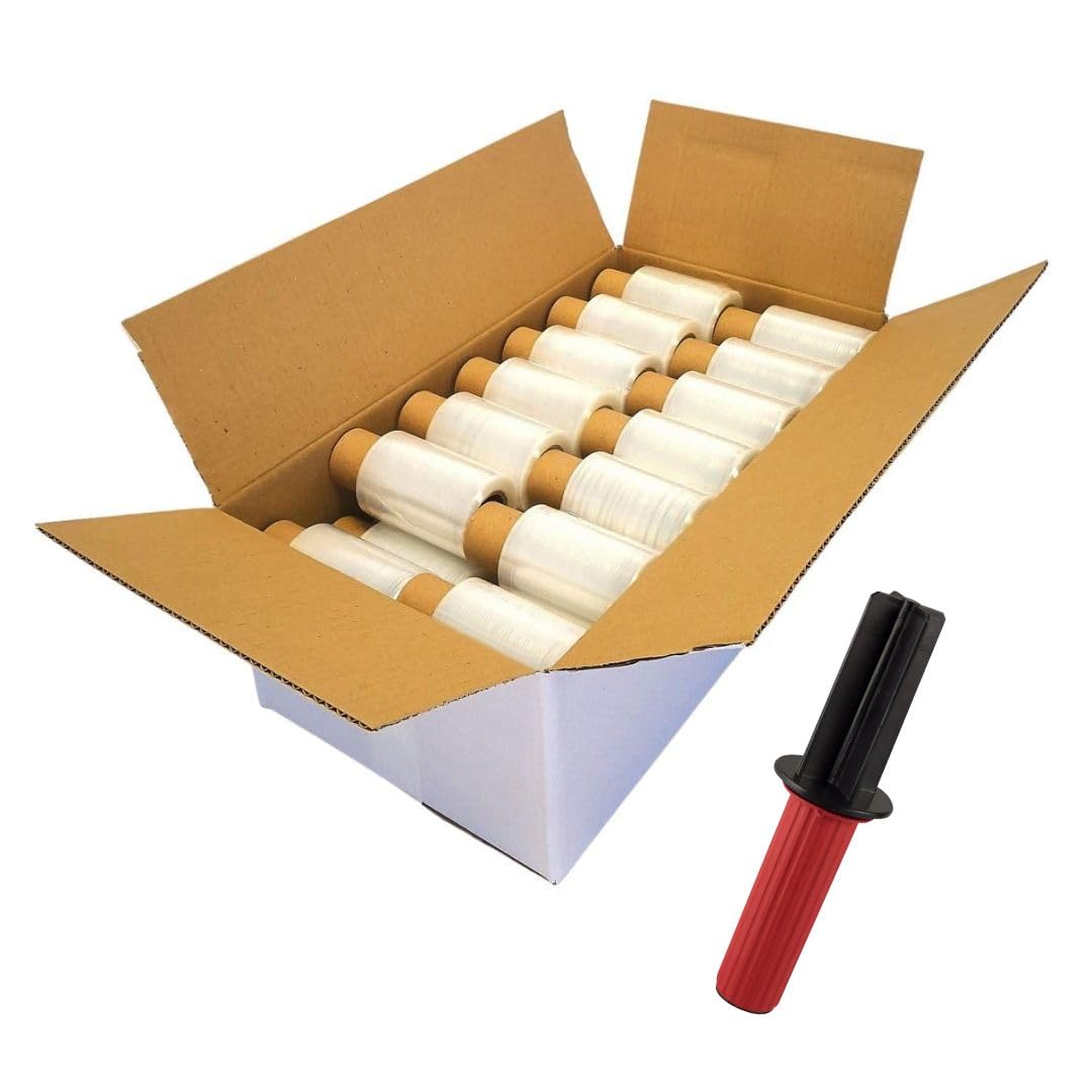 PLASACAR | MiniFilm Estirable Transparente | Film de Embalaje para Retractilar y Envolver Productos + Regalo Aplicador Manual | Protección en Logística | Resistente | 100 ml - Peso 270 gr | Pack de 40