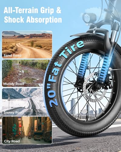 Jasion EBS Folding Electric Bike for Adults, Compact Portable 20" Fat Tire Ebike with 1200W Peak Motor, 48V Removable Battery, 25 MPH 50 Miles Aluminum Frame E-Bike Suitable for Trunk, RV, Apartment-B - Image 4