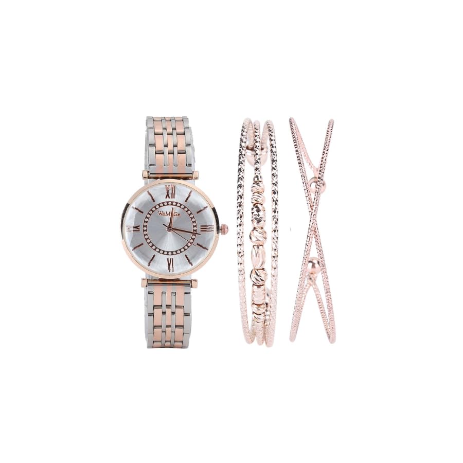Ausla Coffret de Montres pour Femmes avec Bijoux, Surface Rose Incrustée d'argent, Boîte Cadeau pour Mariages et Fêtes