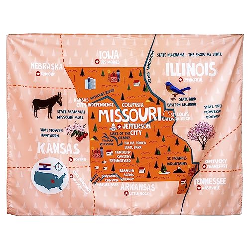 Birdy Boutique Missouri Map Tapestry – 60" x 40" Educational State Wall Hanging for Kids – Landmarks, Cities, Wildlife, Fun Facts – Lightweight Geography Decor for Classroom, Homeschool, or Bedroom