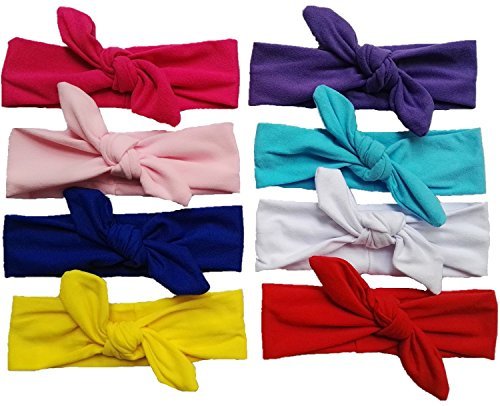 Qandsweet Baby Hairband Girl Elastic Hair Accessories Headbands (8 Pack Solid Bunny Ears) #TOP1