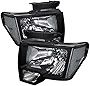 Carpartsinnovate For 2009-2014 Ford F150 F-150 Replacement Euro Black Headlights Driving Lamps Pair