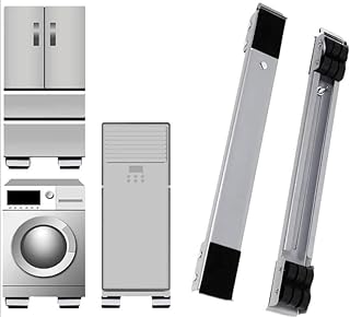 قاعدة متحركة للثلاجة الصغيرة والغسالة، عربة قابلة للتعديل مع فرامل للفريزر والغسالة، 2 قطعة، اللون: فضي
