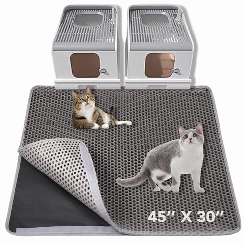 BomDa XL Cat Litter Mat, Large Kitty Litter Box Trapping Mat, 45x30'' Honeycomb Double Layer Urine & Waterproof, Washable Easy Clean, Litter Mats for Floor Less Waste, Anti-Slip