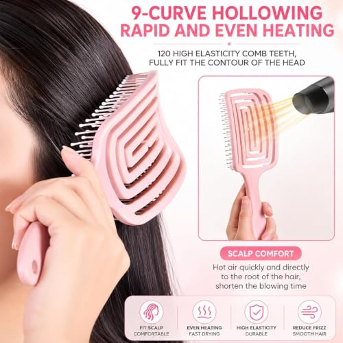 Image of Kaidaa Hair Brush Comb for Women & Men | 3D Detangling Hair Brush | Anti Hair Fall Hair Comb for Curly, Wavy & Straight Hair | Wet & Dry Brush with Scalp Massager | Frizz Control Styling Brush (Set of 2)