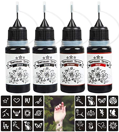 4 Pack Temporary Tattoo Kit, Semi Permanent Tattoo, Temporary Tattoo Ink with Tattoo Stencils, Tattoo Kit for Men & Women