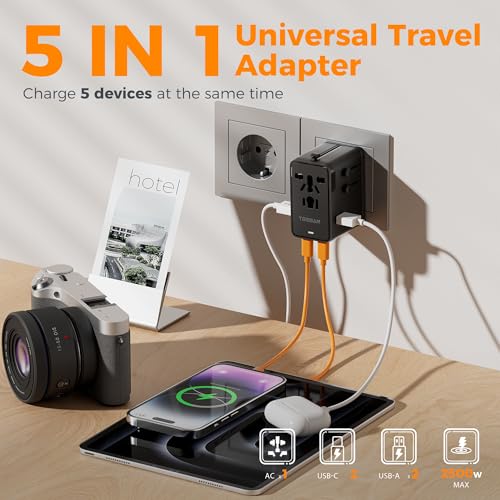 Image of TESSAN Universal Travel Adapter, 65W International Power Adapter with 4 USB Charging Ports (2 USB C), Worldwide Plug Adaptor for US to Europe UK Italy Spain France Ireland Australia (Type C G A I)