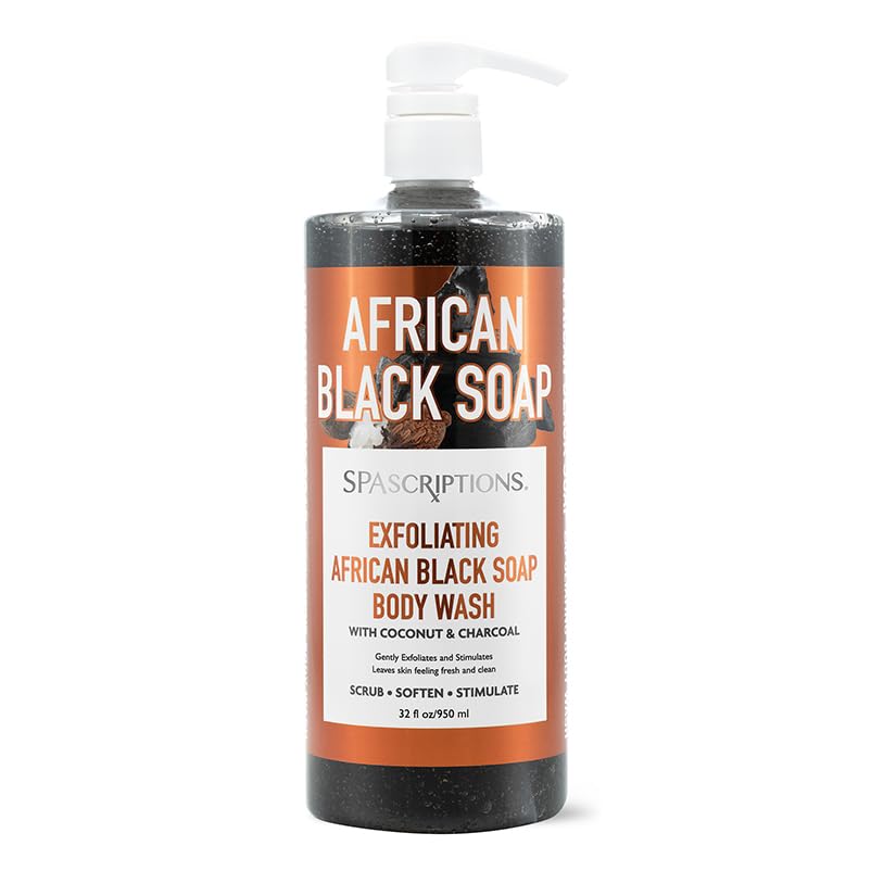 SpaScriptions Exfoliating African Black Soap Body Wash – Natural Exfoliation for Rough & Textured...
