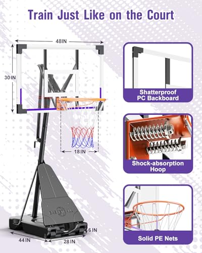 image for TONBUX Basketball Hoop Outdoor 48 Inch Shatterproof PC Backboard, 5.25