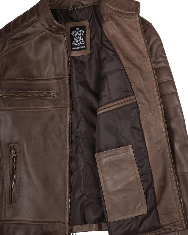 Image of Blingsoul Men's Leather Jacket - Real Lambskin Motorcycle Cafe Racer Biker Style Jacket