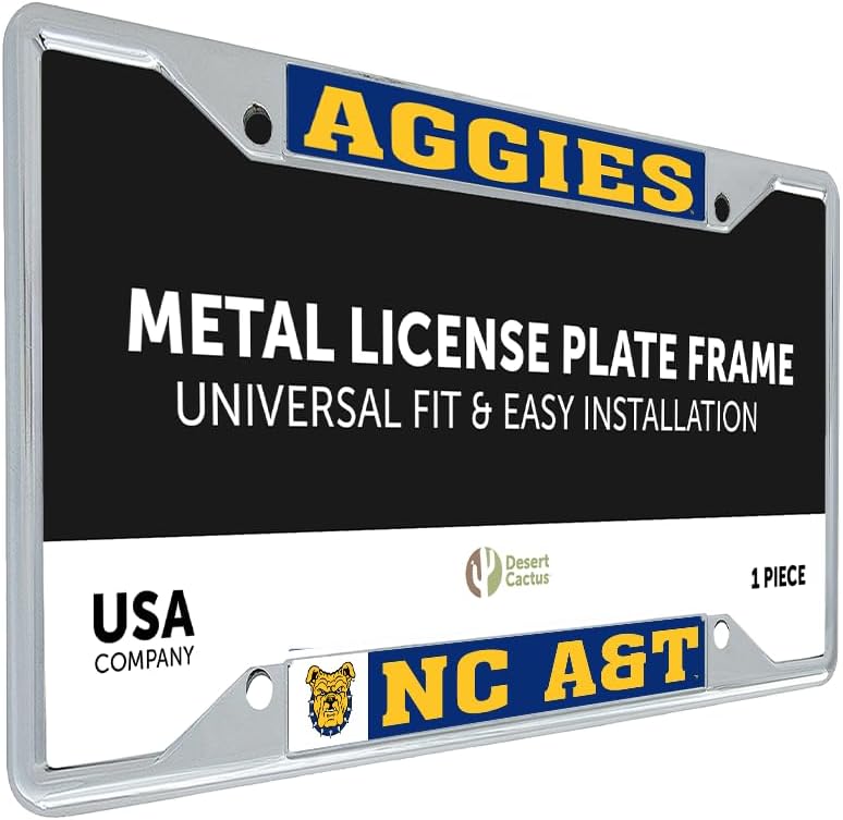 Desert Cactus North Carolina A&T State University Aggies Car Accessories Metal License Plate Frame and Tag Holder for Front or Rear of Car (Mascot)