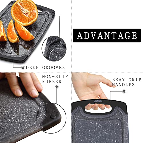 KIMIUP Chopping Board Set, 3 Chopping Boards with Non-Slip Feet, Juice Grooves, BPA Free, Easy Grip Handle, Dishwasher Safe Kitchen Accessories Cutting Board (Dark Grey) - Image 4