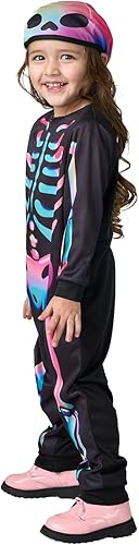 Miniatura 3 de Seasons Disfraz de esqueleto arcoíris con sombrero para niños pequeños de 2 a 4 años, respuesta a la luz negra, disfraz de cosplay de Halloween