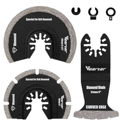 Vearter 3PCS Diamond Multi Tool Blade with Adapter, Universal Multitool Blades for Grit Grout Removal, Quick Release Multi Tool Blades for Tile, Air Brick, Cement, Concrete, Masonry
