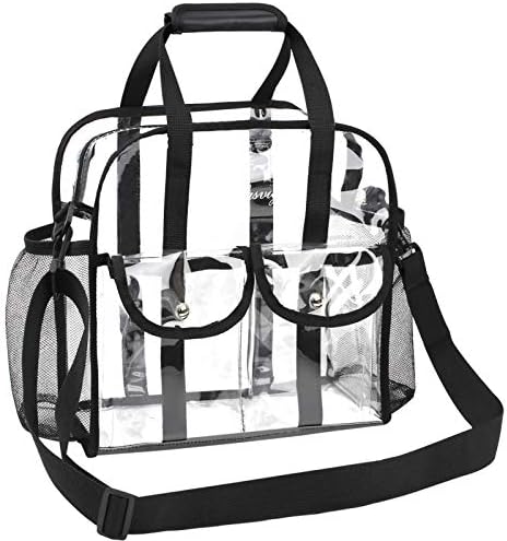 MOFASVIGI Large Clear Tote Bag for Women Men, Waterproof Transparent PVC Shopping Bag Security Work Tote Shoulder Bag With Handles for Stadium, Sports Games, Leisure Occasion (black)