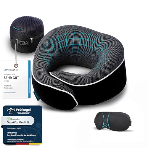 Proglobe Nackenkissen Flugzeug, Reisekissen 100% Memory Foam, Orthopädisches Nackenhörnchen, Ideal für Reisen mit Flugzeug, Auto, Zug, Mit...