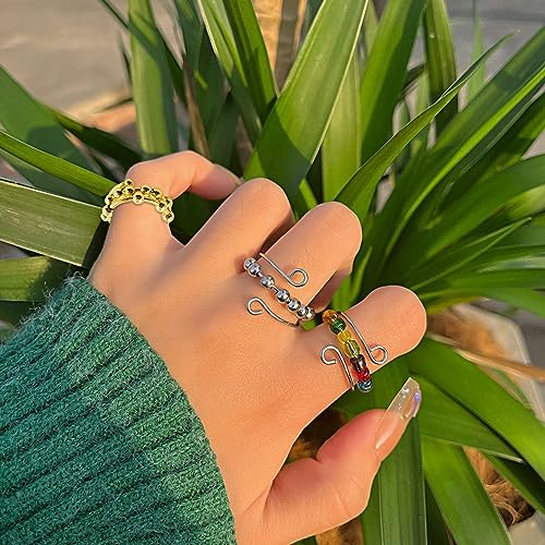 SHOWHEEL 8 Stück Verstellbare Anti Stress Ring,Angst Daumen Ring,Anxiety Ring,Regenbogen Spinner Ring Damen,Linderung von Ängsten und Antistress Ringe,Angst Ring und Fidget Ring für Frauen und Herren