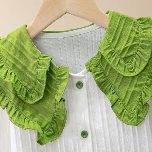Girls Color Block Ruffle Big Collar Shirt Cute Button Down Long Sleeve Blouse Comfy Cotton Top for 3-13 Years4