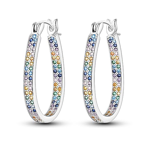 Image of NARMO 925 Sterling Silver Colorful Cubic Zirconia Oval Earrings for Women