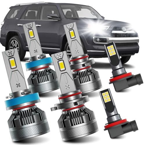 AWALITED Fits for 2010-2020 Toyota 4Runner High Low Beam Fog Lights Bulbs Combo Pack, 6000K White Plug-and-Play Super Bright Bulbs, Pack of 6