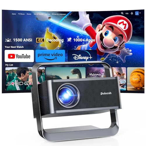 Image of Polocsh Smart Projector 1080P 4K Support with WIFI 6 and 2-Way Bluetooth 1500ANSI Auto Keystone Electric Focus Mini Projectors Home Theater Movie Outdoor Portable Projector (Black)