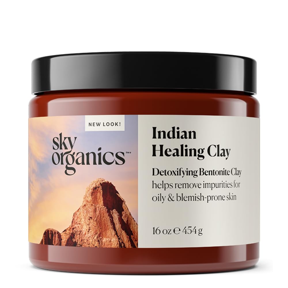 Sky Organics - Indische Heilerde, 454 g - entgiftendes Bentonit-Tonpulver - Peeling-Gesichtsmaske - Porenreiniger - Mischhaut und fettige Haut - natürlich, vegan - Hautpflege und Selbstpflege