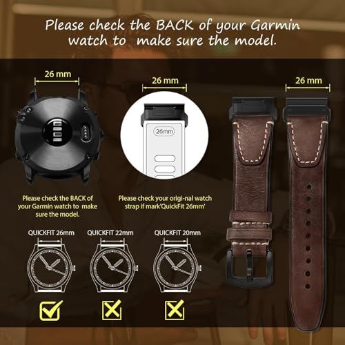Bracelet cuir Garmin QuickFit 22mm 26mm robuste anti irritation en brun