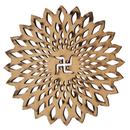 My Dream Carts Golden Round Decorative Wall Art Mdf Wooden Swastika Chakra For Temple, Living Room, Office, Hotel, Home Decor Items, Gift Item, Mandala Wall Hanging For House Decoration 60x60cm