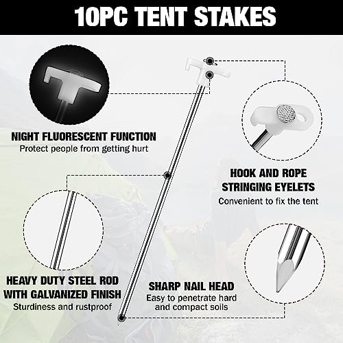 WORKPRO-Tent-Stakes-and-Hammer-Set-16oz-Rubber-Mallet-Hammer-Wooden-Handle-10PC-Heavy-Duty-Metal-Tent-Stakes-and-Storage-Bag-DIY-Woodworking-Camping-Accessories-for-Ground-Camp-and-Graden