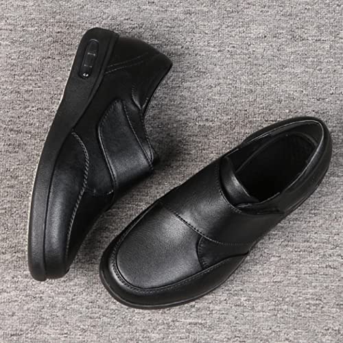 XRDSHY OrthopéDique RéGlable Pantoufles IntéRieur,Chaussures de Personnes âgées Hivernales, Chaussures de Cuir Confortables, Chaussures RéGlable Fermeture Scratch,Black-43 EU Cover