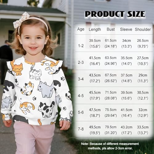Long Sleeve Shirts for Girls 1-8 Clothes Toddler Crewneck Sweatshirt for School Athletic Fall Tops 7