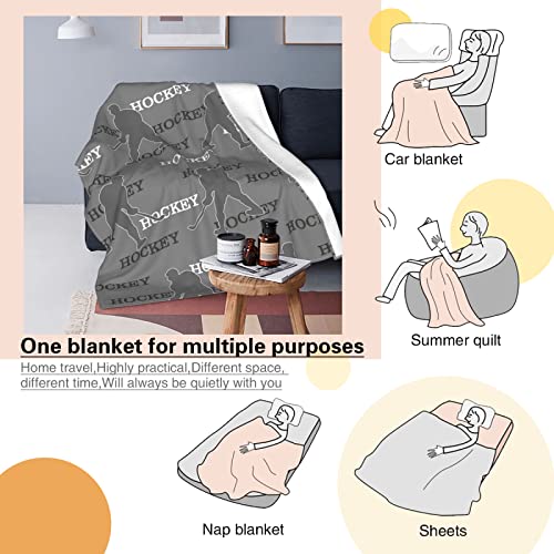 Image of Hockey Blanket for Boys, Ice Hockey Themed Grey Reversible Fleece Throw Blankets 40 inchx50 inch, Ultra Soft Plush Blanket for Couch, Bed & Game Day, Cozy Hockey Gift for Kids, Teens & Hockey Players