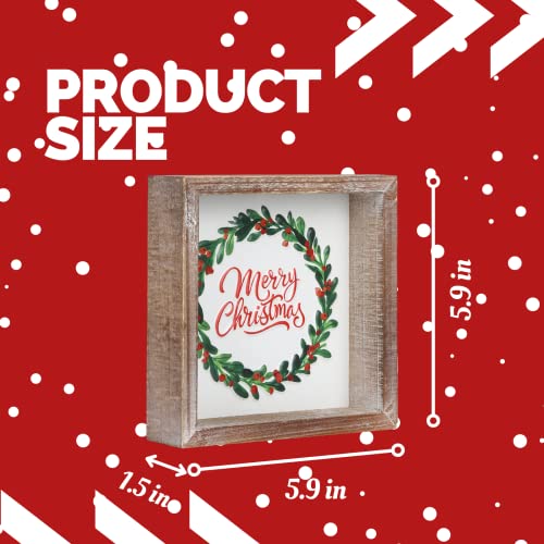 Festwind Christmas Block Sign, Merry Christmas Wreath Sign Embossed Metal With Wood Frame - Shelf, Mantel, Winter - Rustic Farmhouse Christmas Home Decor #TOP3