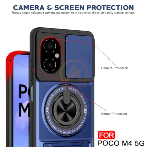 Image of Realme C100X Back Cover | Armor Camera Slider 360 Degree Rotating Finger Ring Holder Case with Bracket Stand Back Case Cover (Compatible with MagSafe Accessories) (Black)