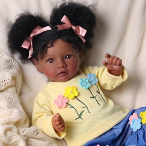 Muñeca Reborn Bebé Negra 20 Pulgadas Cuerpo Suave Realista miniatura 2