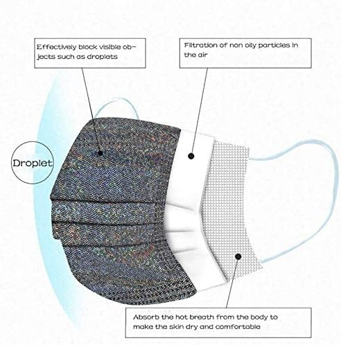 de 50 Pack Adults Disposable Face_Masks with Bling Sparkle Designs, 3-Ply Shiny Breathable_Masks with Nose Wire for Women Men Outdoors Indoors