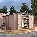 Aoxun 10x12 Shed with Brown Floor Galvanized Steel Outdoor Storage Shed Metal Garden Shed with Moisture-Proof Floor & Ventilation, Sloped Roof for Bike/Generator/Tool Storage (Brown Floor Included)