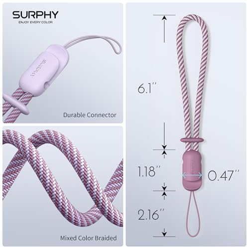 Image of SURPHY 2 Pack Phone Lanyard, Phone Wrist Strap for Case, Camera Wrist Strap | Ultra-Light 2-Color Braided Phone Strap, Cellphone Charm Strap, Anti-Lost Wrist Lanyard for Women and Men,Lilac Lilac Purple