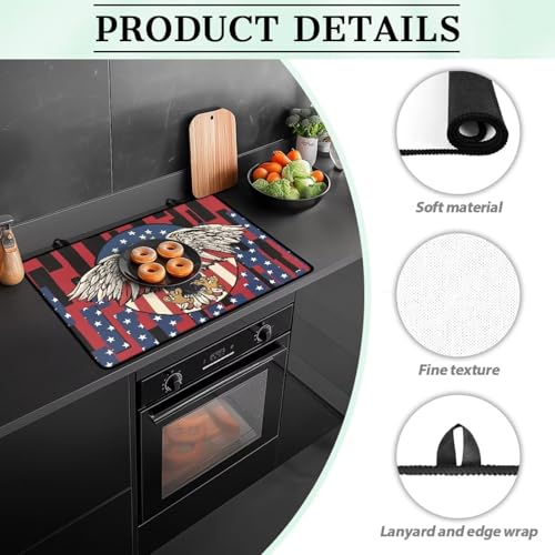 Image of Induction Stove Top Cover Protector Multipurpose Flat Top Stove Cover Mat Universal Stove Top Cover for Electric Anti-Scratching Cooktop Mat, 29 x 21 Inch, Vintage American Eagle Print