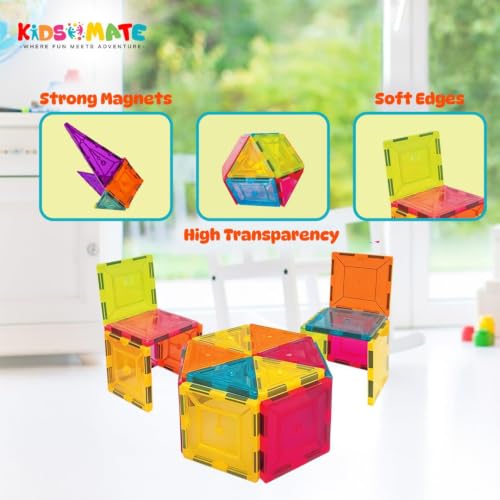 Image of JOYALY Magnetic Building Tiles for Kids, Multicolour | 100 piece | Strong Magnets, Soft Edges, High Transparency, STEM Learning Toy, Ages 3 and Above