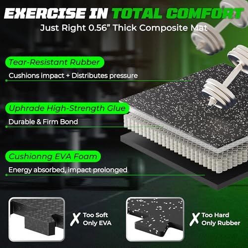 PRAISUN 0.56" Rubber Top Gym Flooring, Heavy Duty Interlocking Gym Mats for Home Gym, Non-Slip Workout Mat, 24 x 24in Large Gym Floor Mat, Protect Floors from Weights & Equipment, 96 Sq Ft, Black/Grey by PRAISUN - Image 4